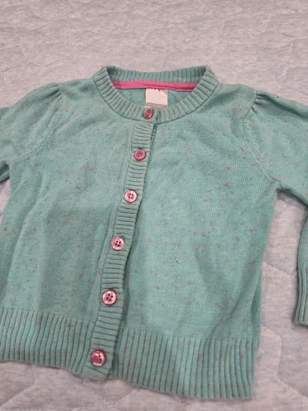 Girls Mint Green Knit Cardigan with Pink Buttons