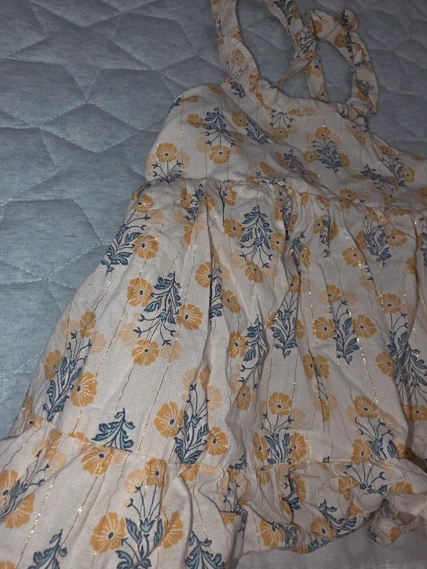 Rachel Zoe Floral Gold Stripe Dress Size 2 (24 Months)