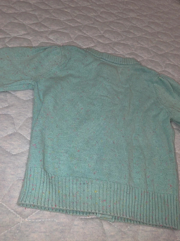 Girls Mint Green Knit Cardigan with Pink Buttons