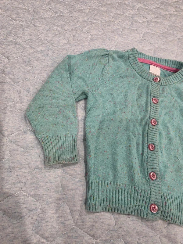 Girls Mint Green Knit Cardigan with Pink Buttons