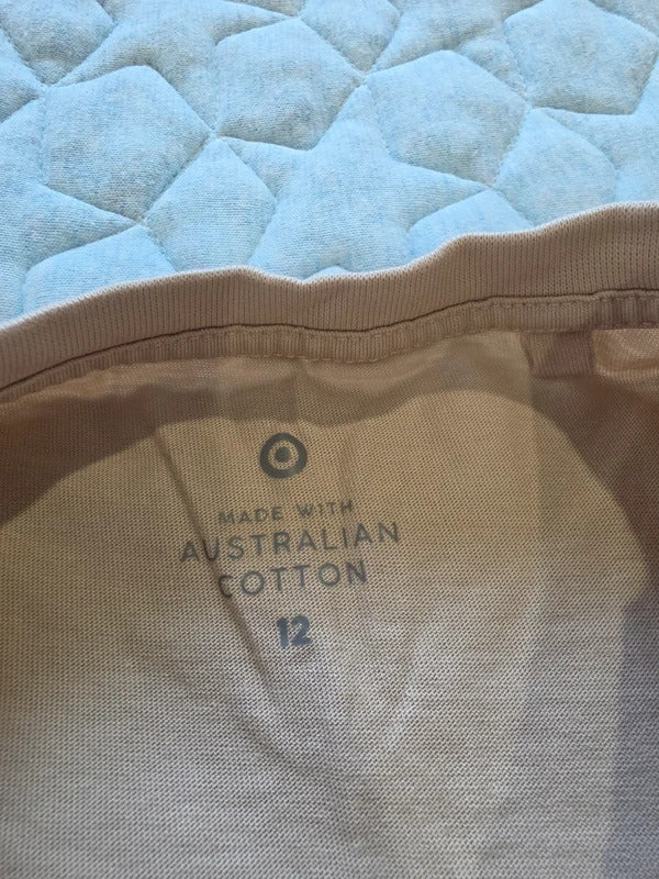 Target Australian Cotton Stone Beige T-Shirt Size 12 Basic Crew Neck Tee