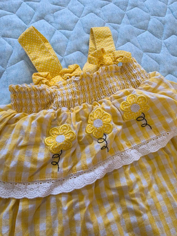 Ollie's Place Bee Gingham Romper 12–18 Months Yellow Summer Playsuit