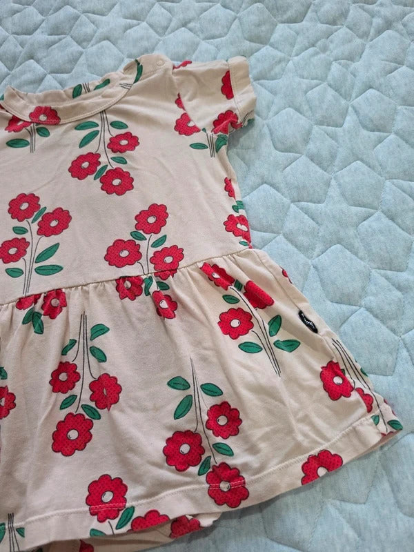 Bonds Floral Dress Romper Size 1 12–18 Months Pink Red Flowers