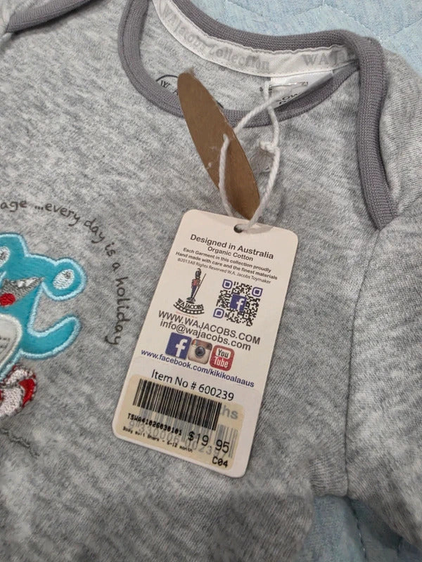 W.A. Jacobs Organic Cotton Baby Bodysuit 6–12 Months BNWT
