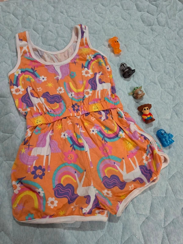 Mini Mango Unicorn Rainbow Playsuit Orange Size 4