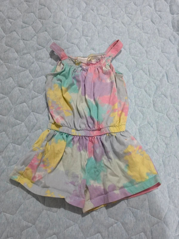 Girls Pastel Tie Dye Playsuit Romper Pink Blue Yellow Size 1