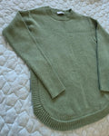 Sussan Sage Green Knit Jumper XXS Ribbed Sleeve Curved Hem
