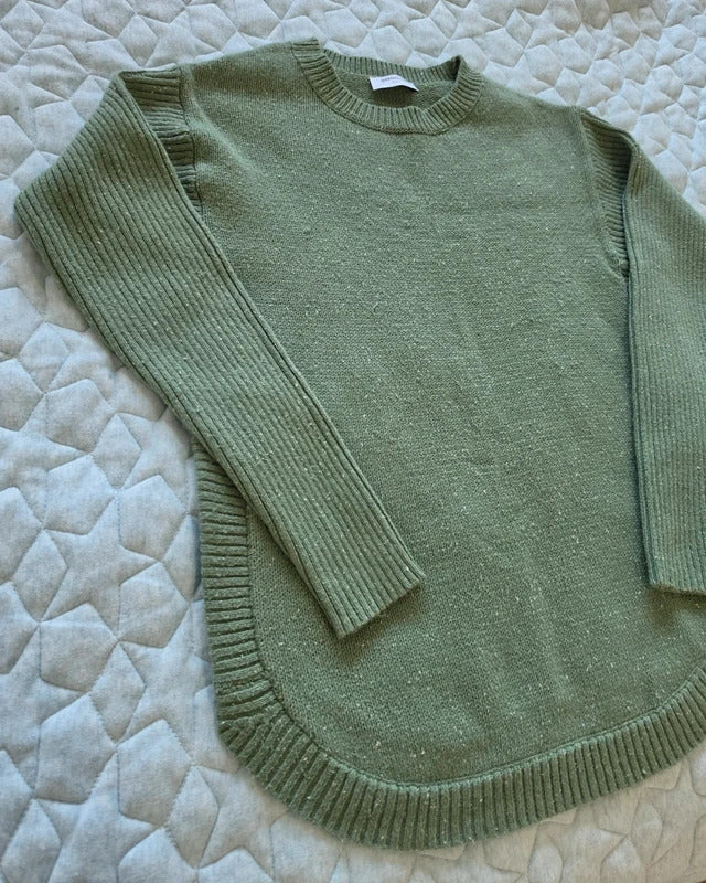 Sussan Sage Green Knit Jumper XXS Ribbed Sleeve Curved Hem