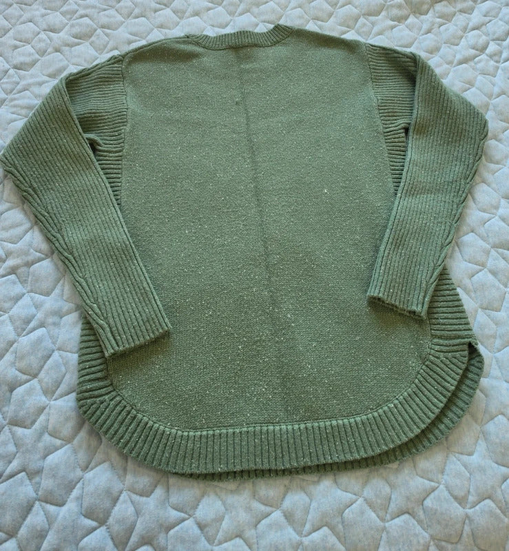 Sussan Sage Green Knit Jumper XXS Ribbed Sleeve Curved Hem