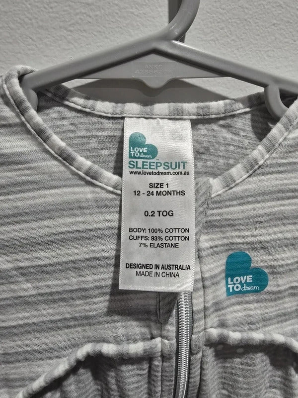 Sleeveless Love to dream organic sleep suit Tog 0.2