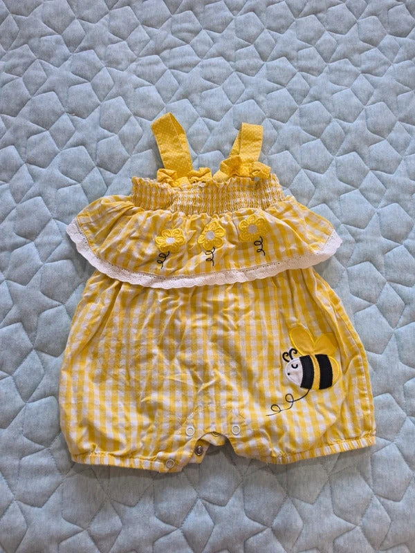 Ollie's Place Bee Gingham Romper 12–18 Months Yellow Summer Playsuit