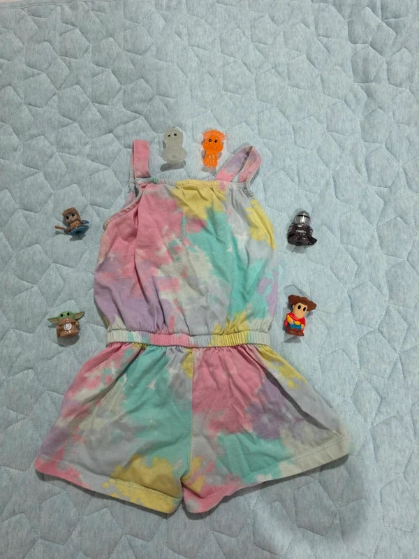 Girls Pastel Tie Dye Playsuit Romper Pink Blue Yellow Size 1