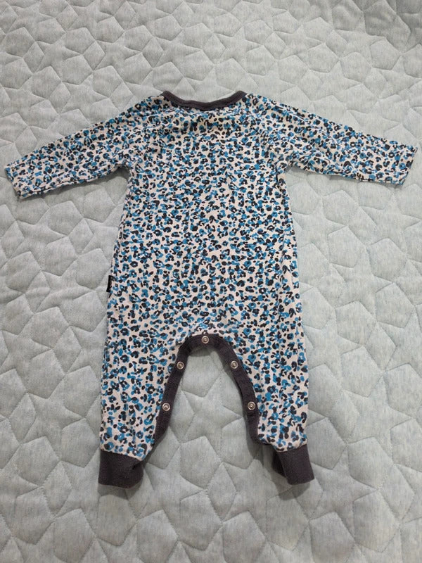 Bonds Stretchies Blue Leopard Print Wondersuit Romper Size 00 3–6 Months
