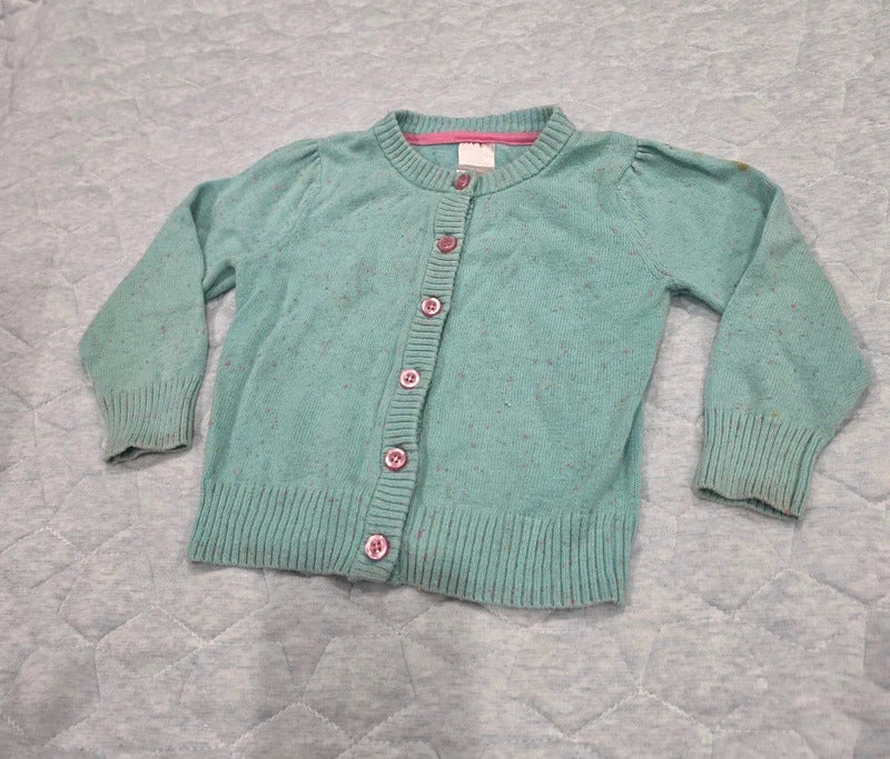 Girls Mint Green Knit Cardigan with Pink Buttons