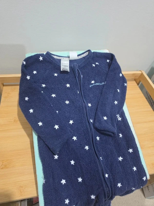 Bonds Wondersuit Size 1 Navy Blue Fleece Star Zip Romper Baby Sleepsuit 12-18M