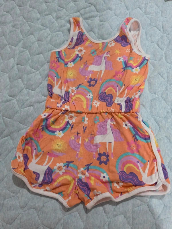 Mini Mango Unicorn Rainbow Playsuit Orange Size 4