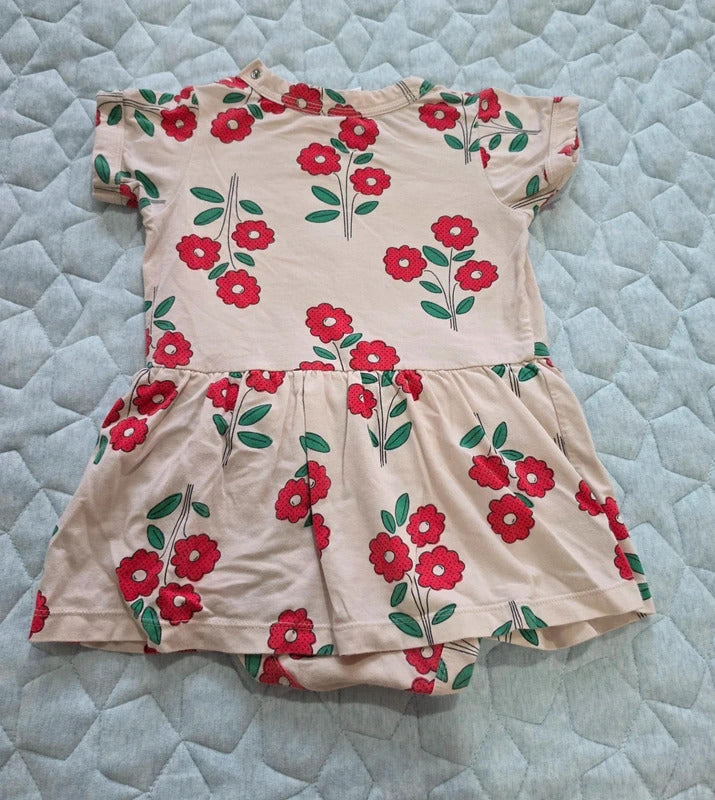 Bonds Floral Dress Romper Size 1 12–18 Months Pink Red Flowers