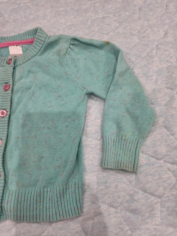Girls Mint Green Knit Cardigan with Pink Buttons