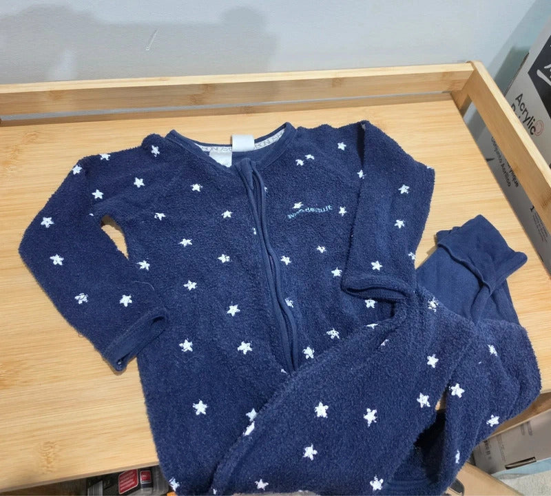 Bonds Wondersuit Size 1 Navy Blue Fleece Star Zip Romper Baby Sleepsuit 12-18M