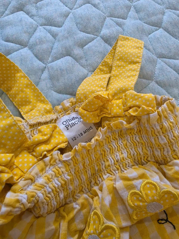 Ollie's Place Bee Gingham Romper 12–18 Months Yellow Summer Playsuit