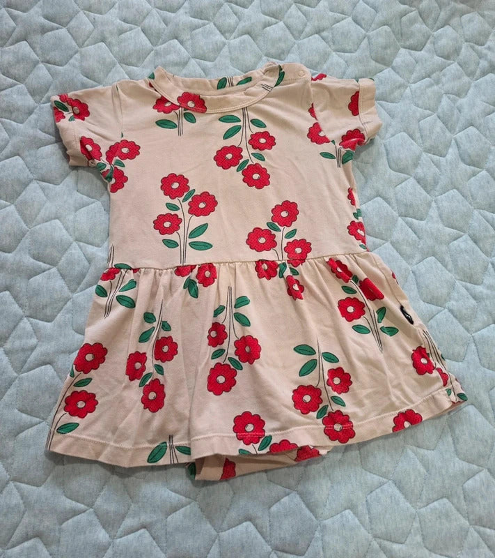 Bonds Floral Dress Romper Size 1 12–18 Months Pink Red Flowers