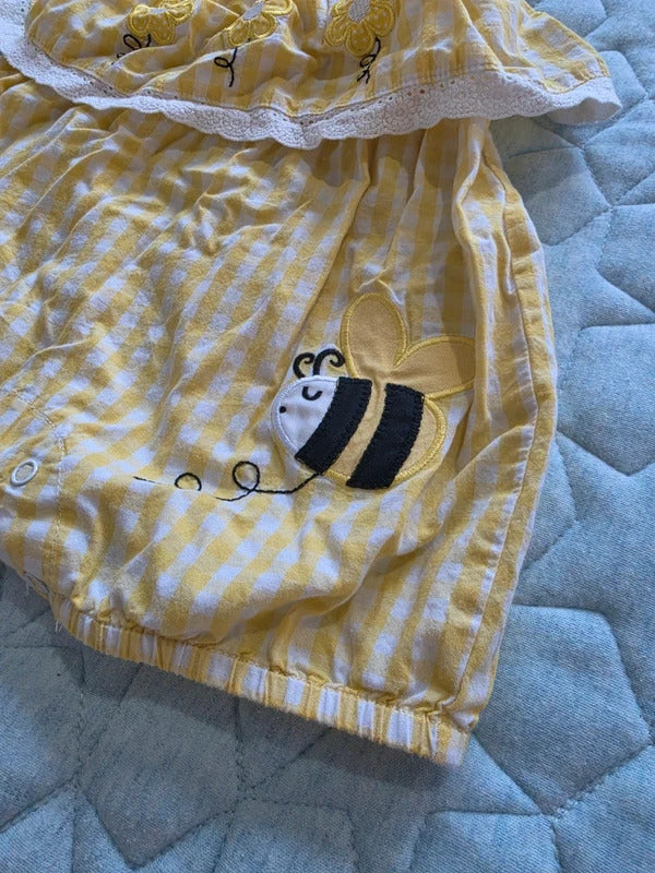 Ollie's Place Bee Gingham Romper 12–18 Months Yellow Summer Playsuit